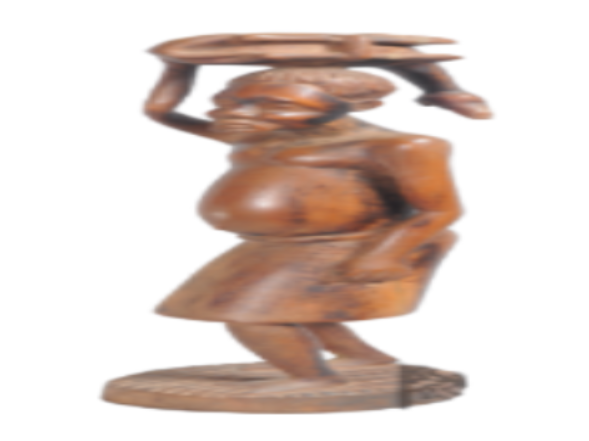 Wooden sculpture of a man carrying a deer Wooden sculpture of a man carrying a deer