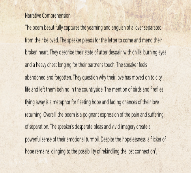 Comprehension of the Poem Comprehension of the Poem