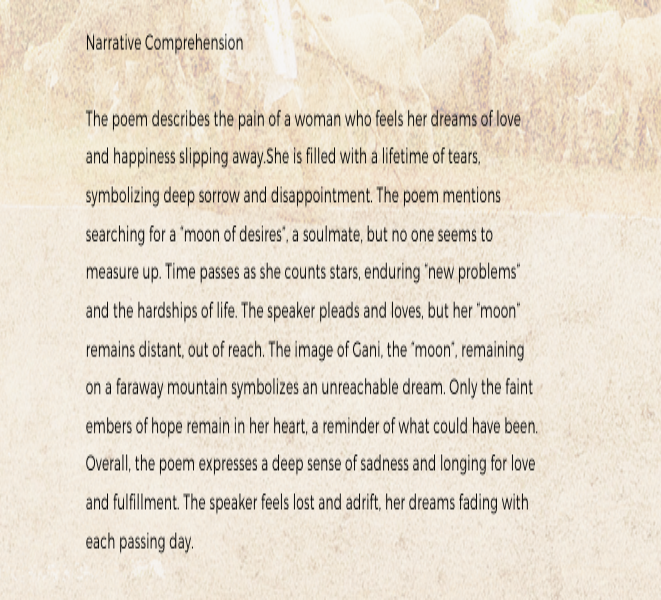 Comprehension of the Poem Comprehension of the Poem