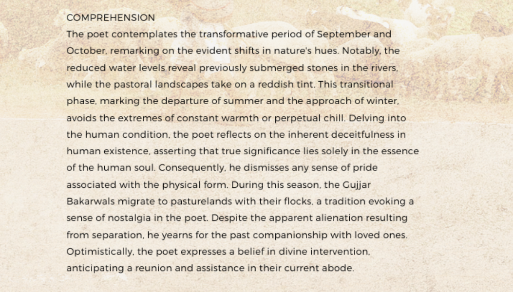 Comprehension of the poem Comprehension of the poem