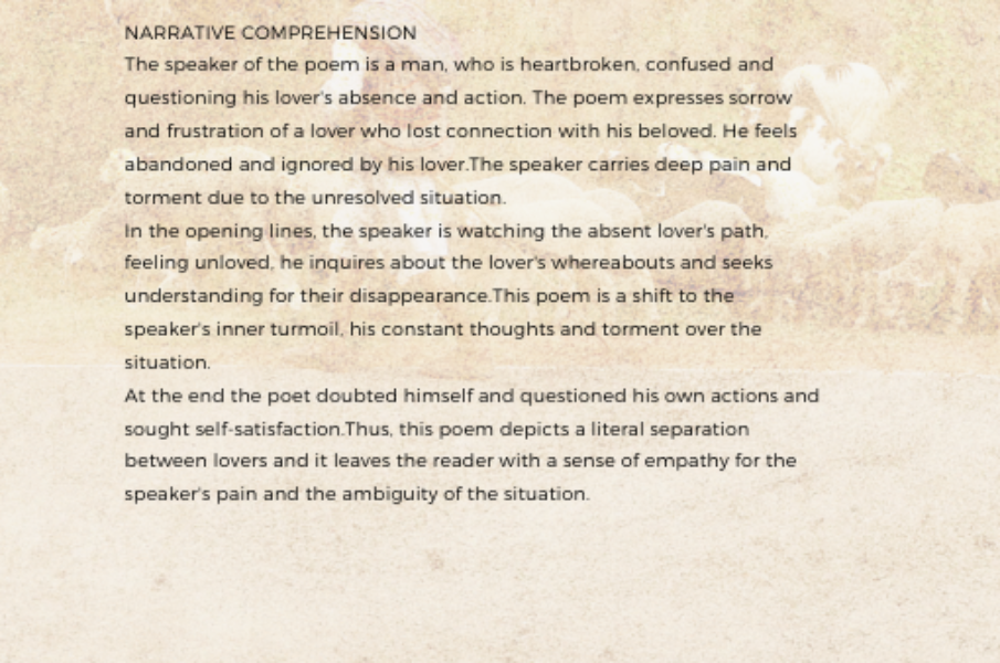 Comprehension of the poem Comprehension of the poem