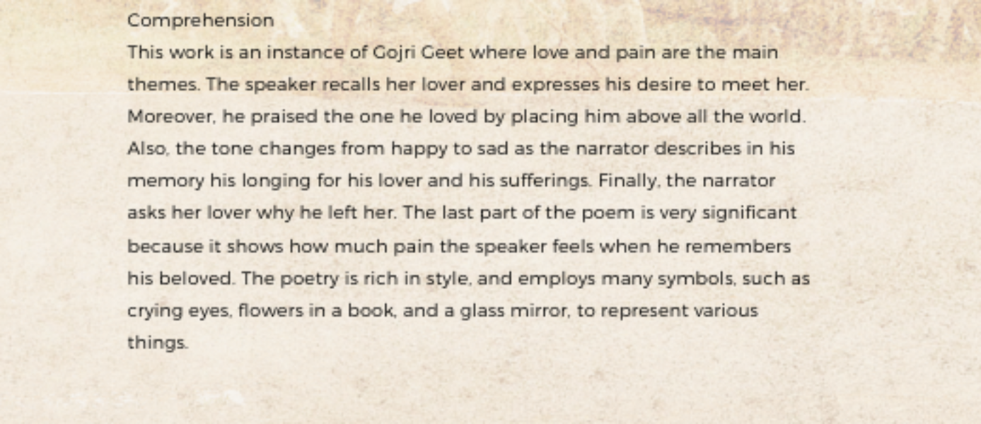 Comprehension of the Poem Comprehension of the Poem