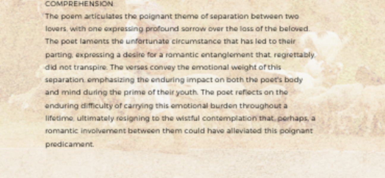 Comprehension of the poem Comprehension of the poem