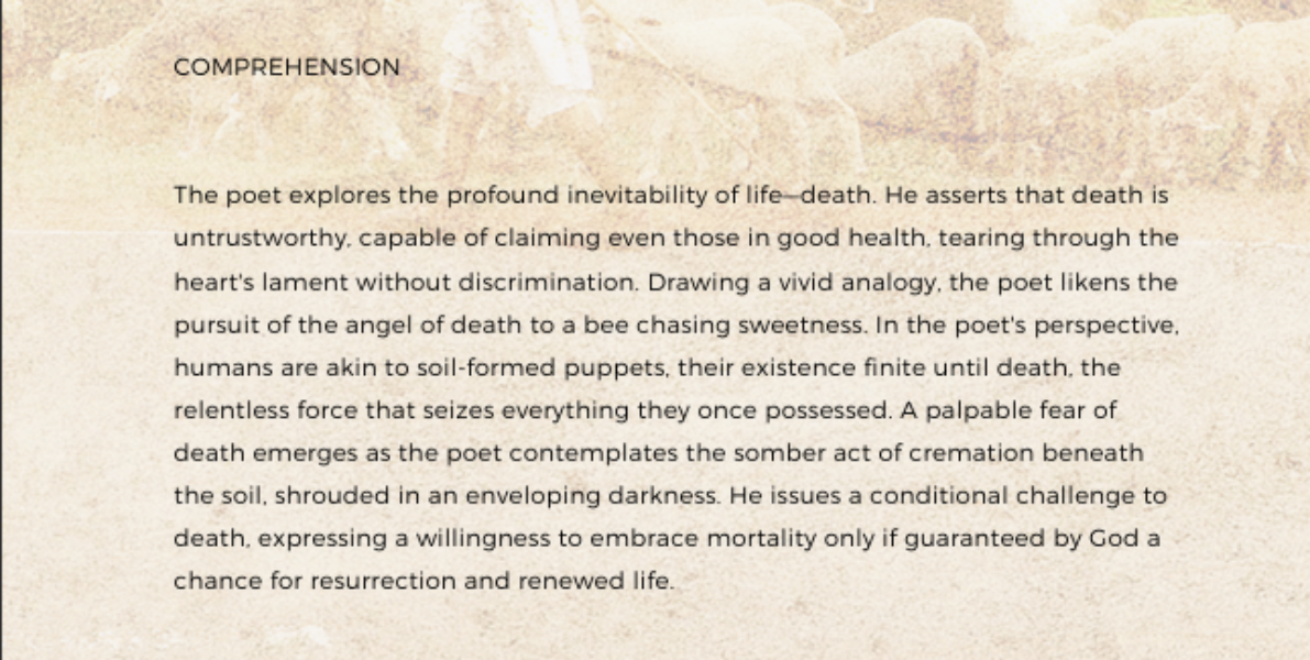 Comprehension of the poem Comprehension of the poem